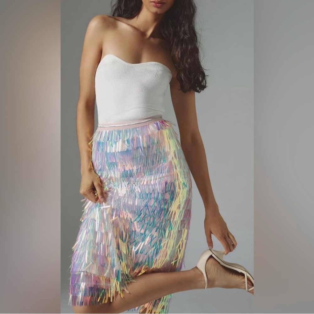 Endless rose Anthropologie Iridescent Fringe Skirt